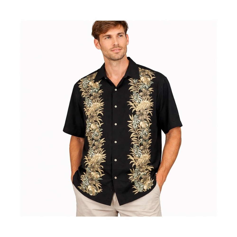 Craft‎ & Barrow Mens LT Black Tropical Floral Rayon Button Down Hawaiian Shirt